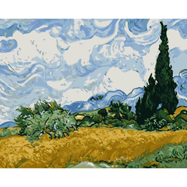  Wheat field among cypress trees Painting By Numbers UK