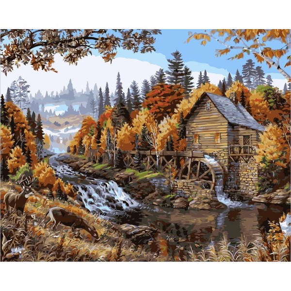 Autumn forest waterwheel Painting By Numbers UK