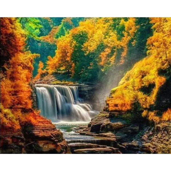 Beautiful autumn waterfall landscape Painting By Numbers UK