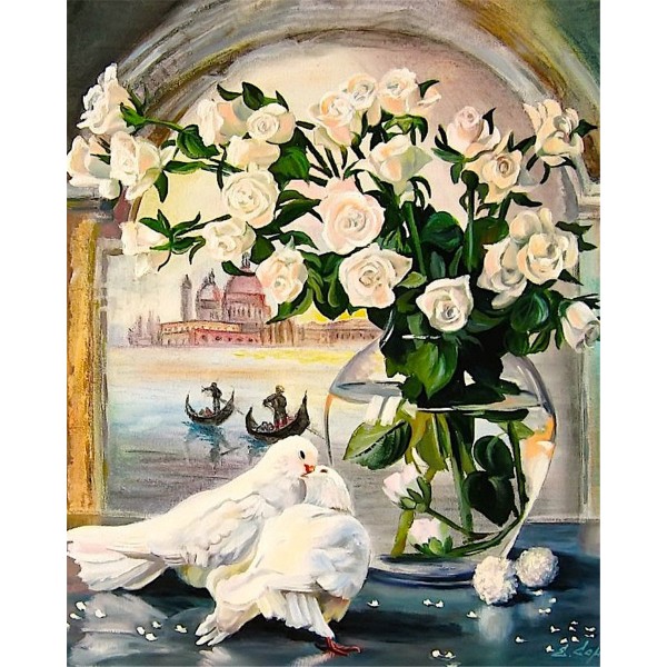White rose and white dove Painting By Numbers UK
