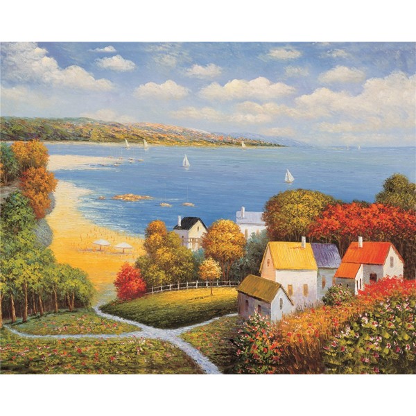 Autumn seaside village Painting By Numbers UK