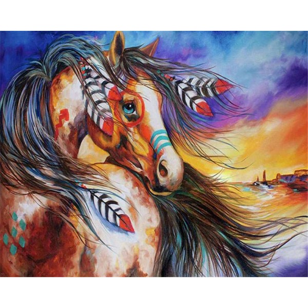 Blue-eyed steed Indian feather headdress Painting By Numbers UK