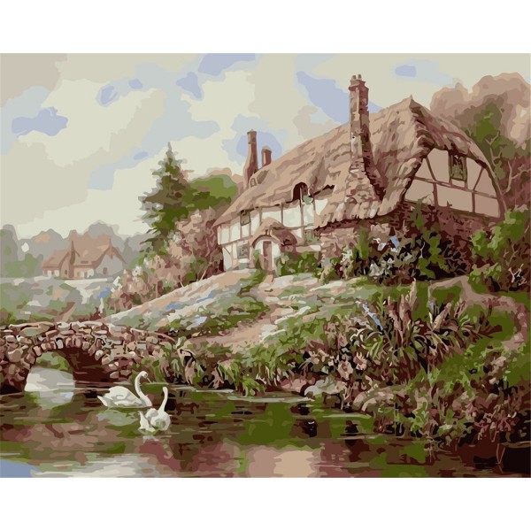 Wooden house and small bridge Painting By Numbers UK