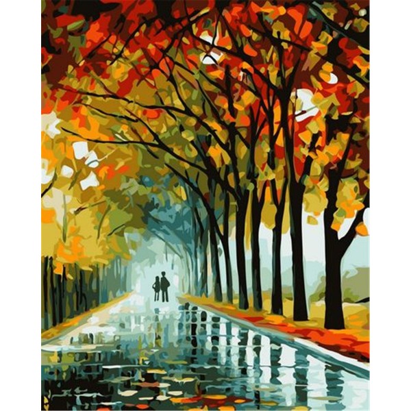 Walk in the autumn rain Painting By Numbers UK
