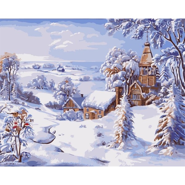 Village snow scene Painting By Numbers UK