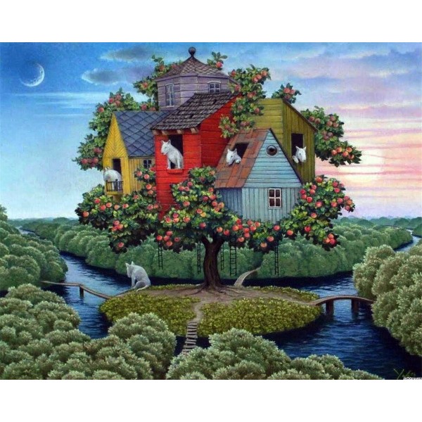 The small houses of the bull terrier on the tree Painting By Numbers UK