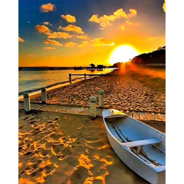 Boat on the beach in the sunset Painting By Numbers UK