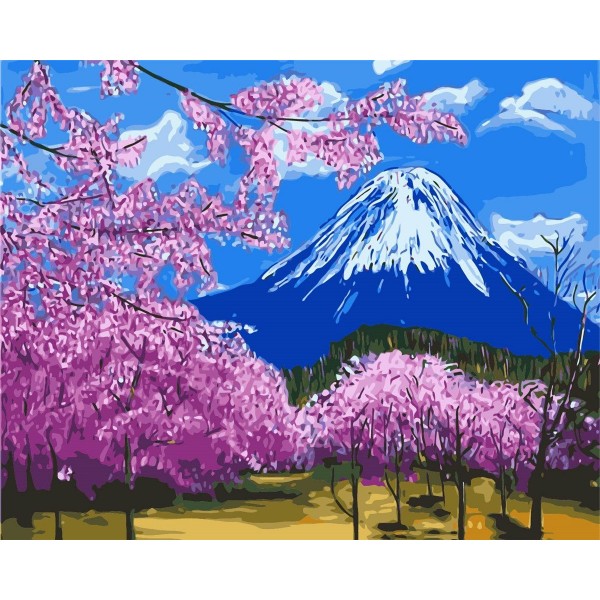 Cherry blossoms under Mount Fuji Painting By Numbers UK