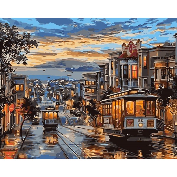 Tram at sunset Painting By Numbers UK