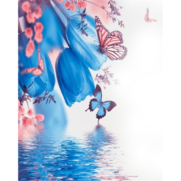 Blue tulips and butterflies Painting By Numbers UK