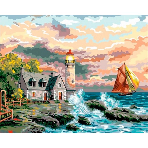 Beach house and lighthouse Painting By Numbers UK