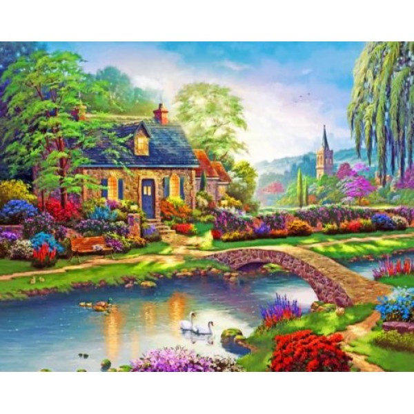 Creekside Lodge  (40X50cm) Painting By Numbers UK