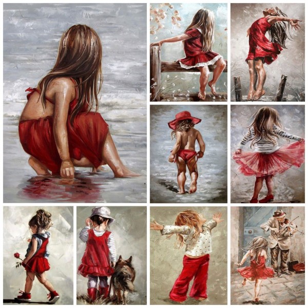 Little girl in red-Girl - Paint by Numbers - 40x50cm Painting By Numbers UK