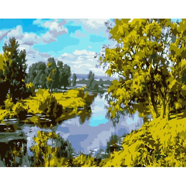 Green trees and creek Painting By Numbers UK