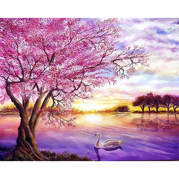Purple fantasy cherry blossom Swan Lake Painting By Numbers UK