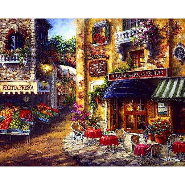 Street restaurants in Fantasy Town Painting By Numbers UK