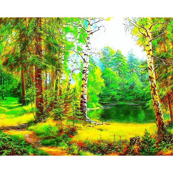 Green trees and lake Painting By Numbers UK