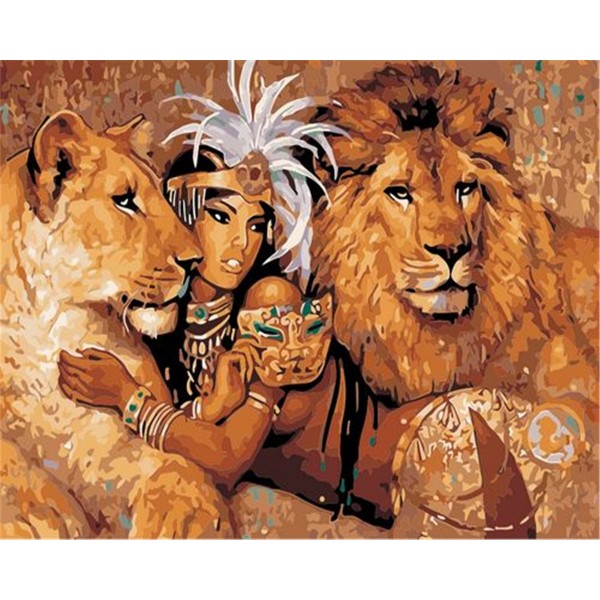 Beautiful female and lion Painting By Numbers UK