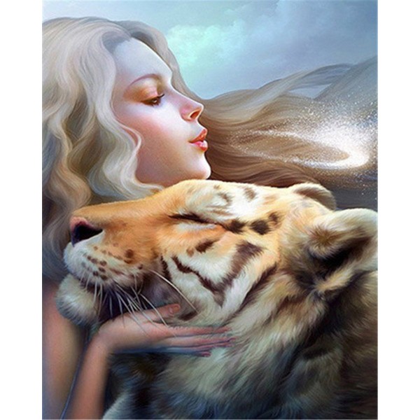 Beautiful young girl and a tiger Painting By Numbers UK