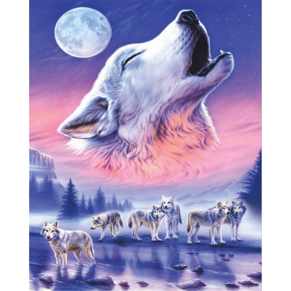 Seven Wolf Barking Moon Painting By Numbers UK