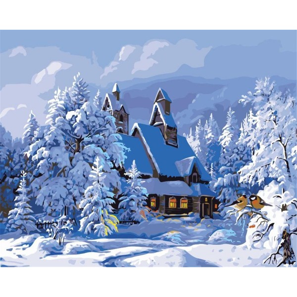 Hut castle winter snow scene Painting By Numbers UK