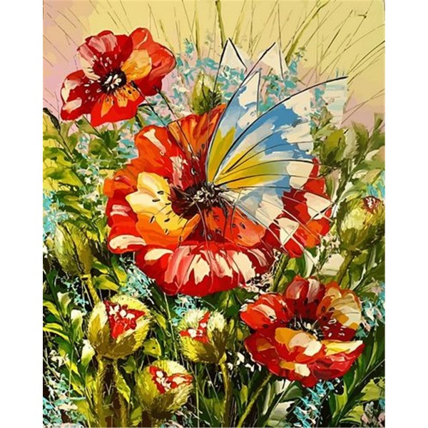 A butterfly on oriental poppy Painting By Numbers UK