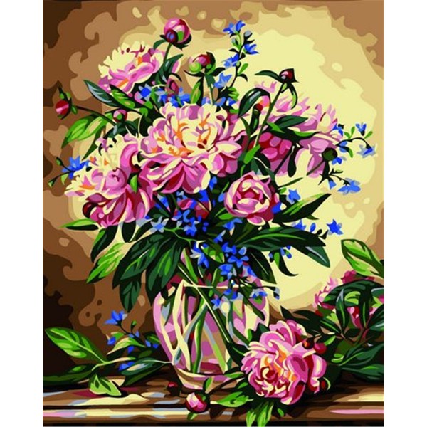 Champagne background peonies and roses Painting By Numbers UK