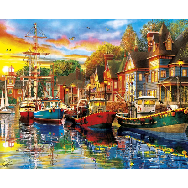 Boats in the sea and beautiful buildings by the sea Painting By Numbers UK