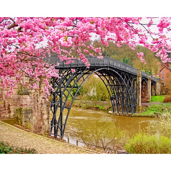 Cherry Blossom Ironbridge Coalbrookdale  - 40*50cm Painting By Numbers UK