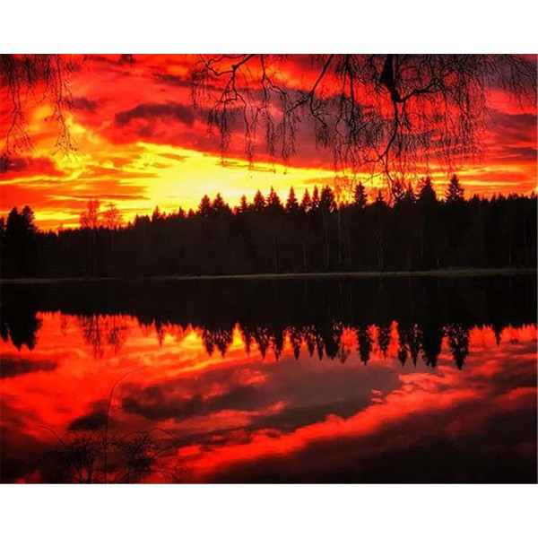 Fiery sunset scenery Painting By Numbers UK