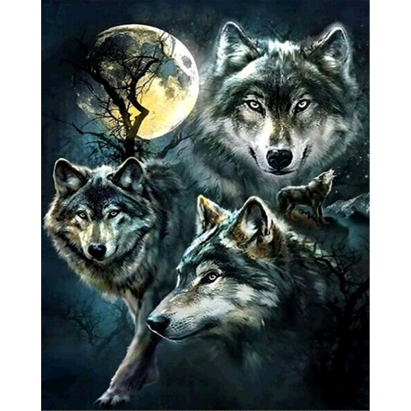 Gray wolves under the full moon night Painting By Numbers UK