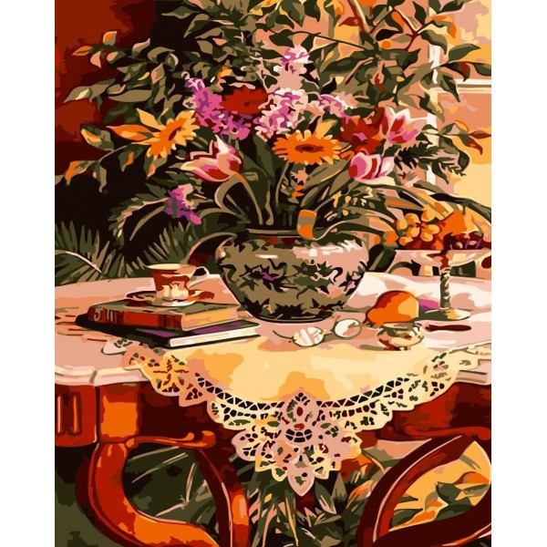 Flowers in vase on table Painting By Numbers UK