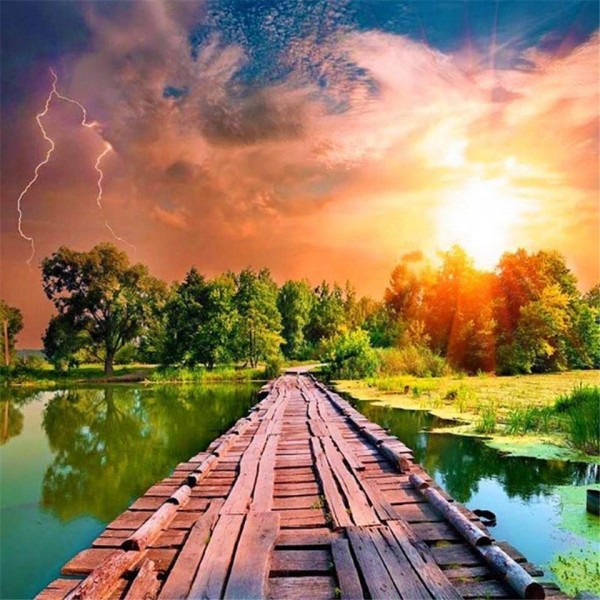 Wooden bridge across the river Painting By Numbers UK