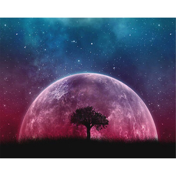 Tree, grass, purple planet and starry sky Painting By Numbers UK