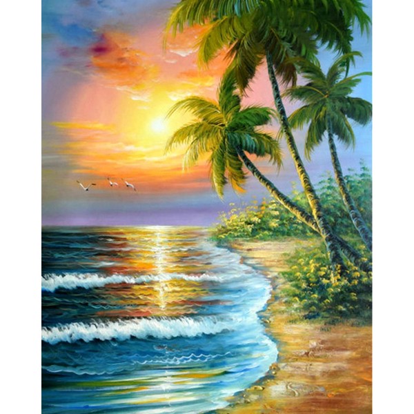  Coconut tree by the sea Painting By Numbers UK