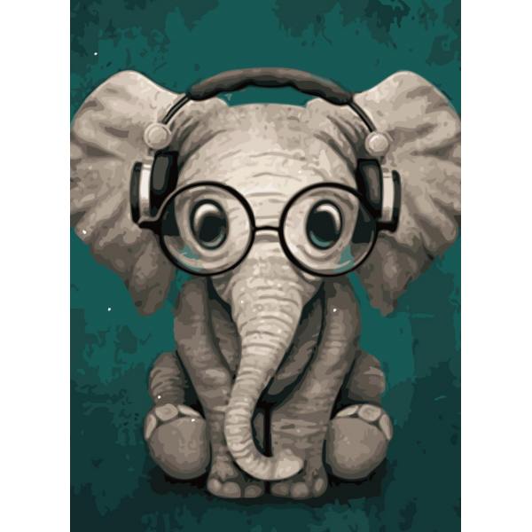  Cute elephant wearing glasses and headphones Painting By Numbers UK