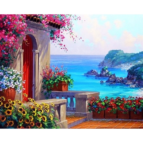 Beautiful view of the seaside house Painting By Numbers UK