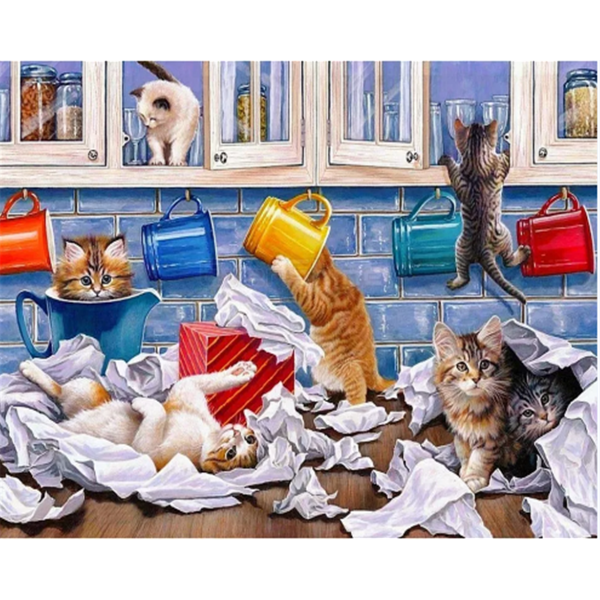 Cats trick or treat in the kitchen Painting By Numbers UK