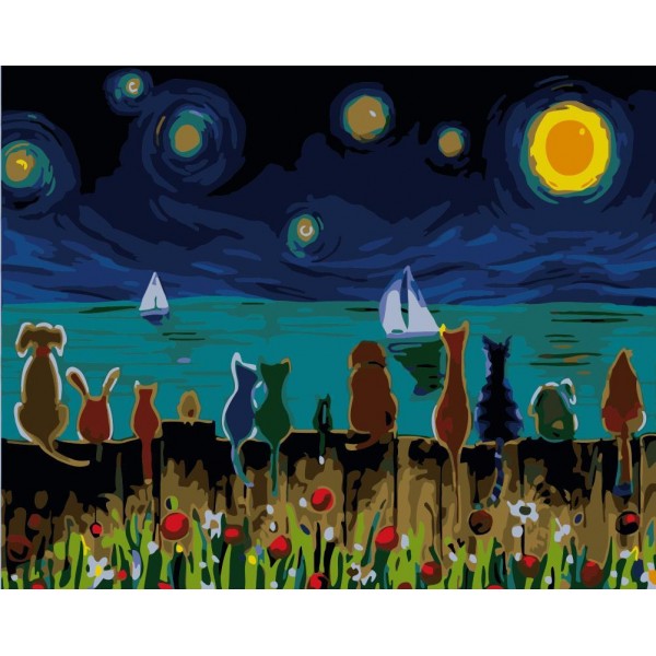 Cats under the night sky Painting By Numbers UK