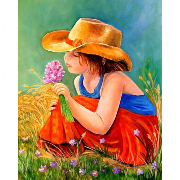 Little girl picking flowers- 40*50cm Painting By Numbers UK