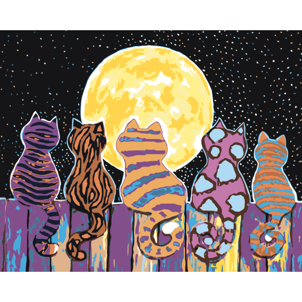 Cats watching the moon-- 40*50cm Painting By Numbers UK