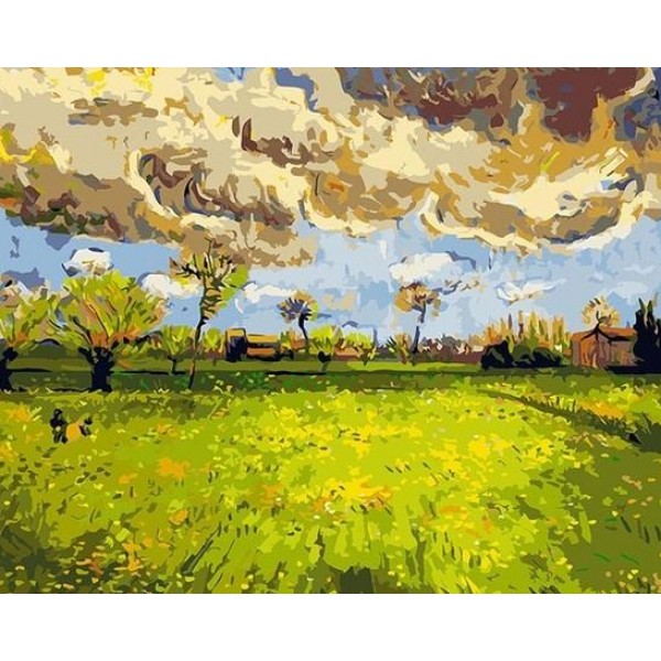 Meadow with Flowers under a Stormy Sky Van Gogh’s (40X50cm) Painting By Numbers UK