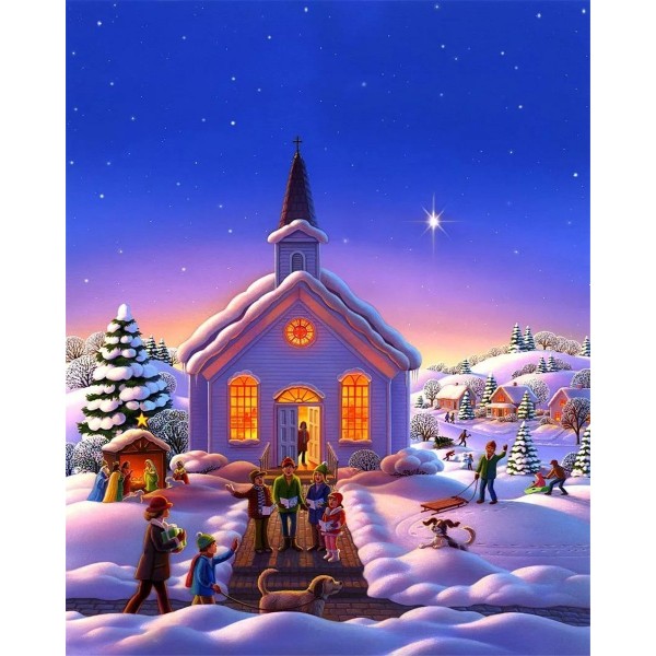 Christmas beautiful snow scene Painting By Numbers UK