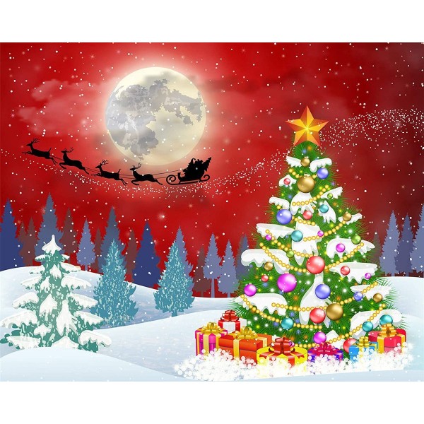 Santa Claus rides in a deer sleigh at night sky snow scene Painting By Numbers UK