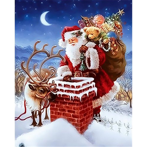 Santa Claus and Elk give gifts Painting By Numbers UK
