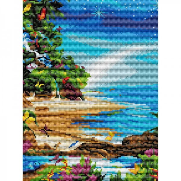 11ct Full cross stitch | Seaside scenery（30x40cm） Painting By Numbers UK