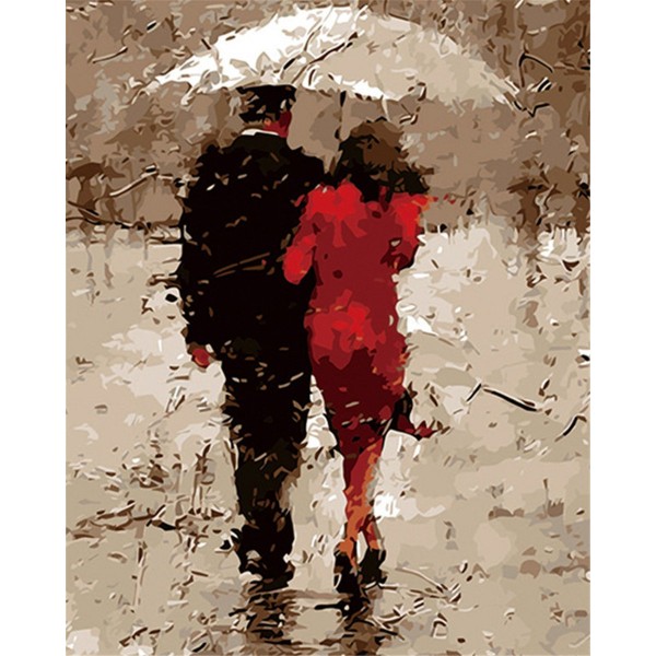 Couple walking under umbrella Painting By Numbers UK