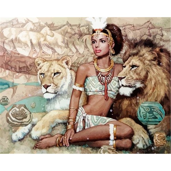 Beautiful woman and lion Painting By Numbers UK