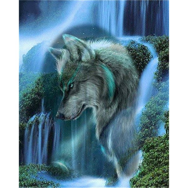 Jungle waterfall wild wolf Painting By Numbers UK