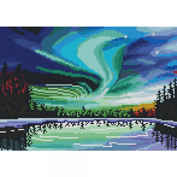 14ct Full cross stitch | Lake and Aurora（30x40cm） Painting By Numbers UK